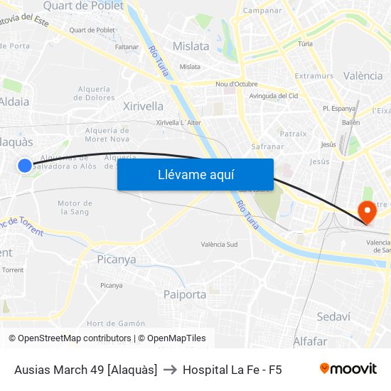 Ausias March 49 [Alaquàs] to Hospital La Fe - F5 map