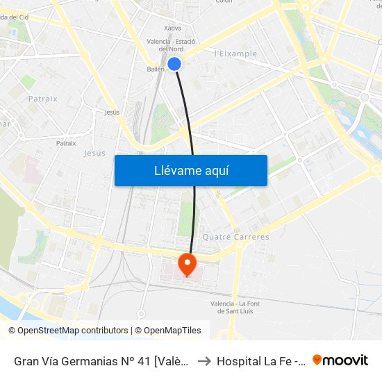 Gran Vía Germanias Nº 41 [València] to Hospital La Fe - F5 map