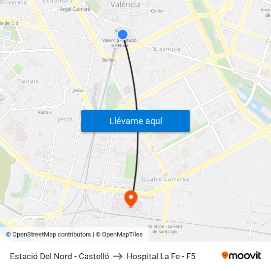 Estació Del Nord - Castelló to Hospital La Fe - F5 map