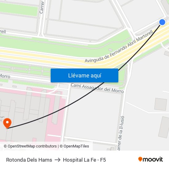 Rotonda Dels Hams to Hospital La Fe - F5 map