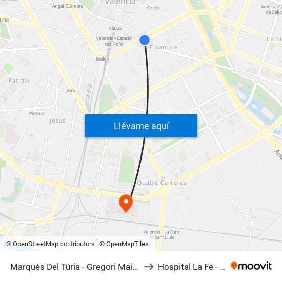 Marqués Del Túria - Gregori Maians to Hospital La Fe - F5 map