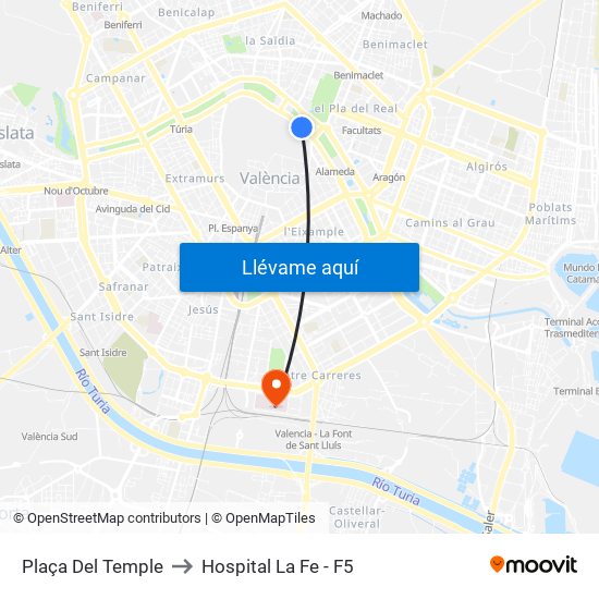 Plaça Del Temple to Hospital La Fe - F5 map