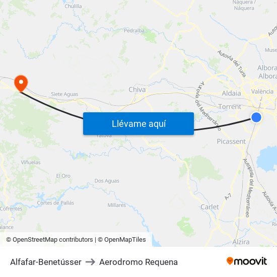 Alfafar-Benetússer to Aerodromo Requena map
