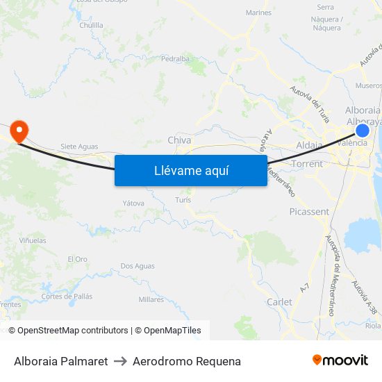 Alboraia Palmaret to Aerodromo Requena map