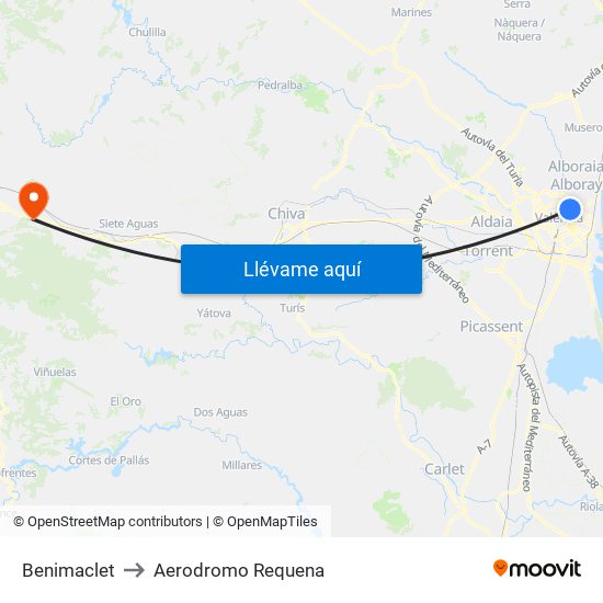 Benimaclet to Aerodromo Requena map