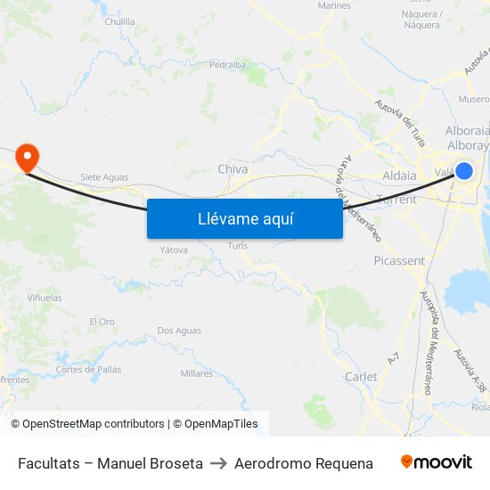 Facultats – Manuel Broseta to Aerodromo Requena map