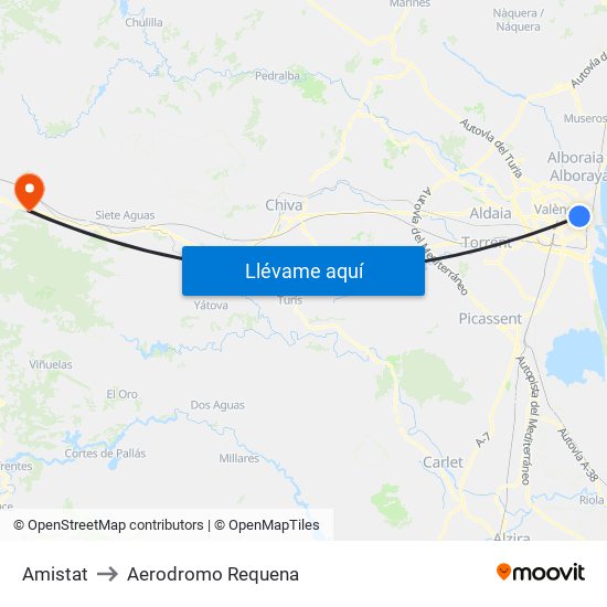 Amistat to Aerodromo Requena map