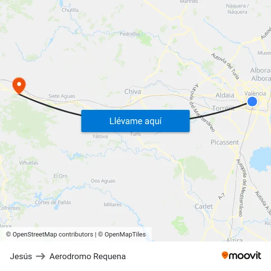 Jesús to Aerodromo Requena map