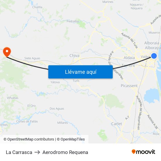 La Carrasca to Aerodromo Requena map