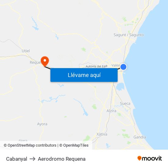 Cabanyal to Aerodromo Requena map