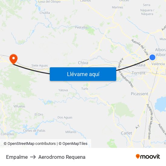 Empalme to Aerodromo Requena map
