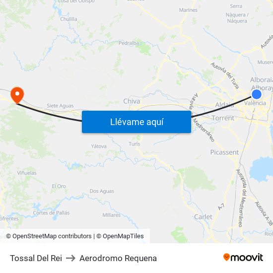 Tossal Del Rei to Aerodromo Requena map