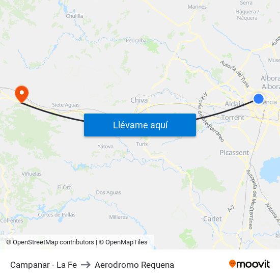 Campanar - La Fe to Aerodromo Requena map