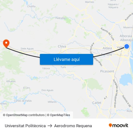 Universitat Politècnica to Aerodromo Requena map