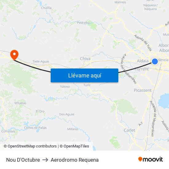 Nou D'Octubre to Aerodromo Requena map
