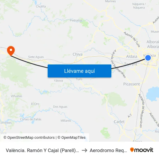 València. Ramón Y Cajal (Parell) - Jesús to Aerodromo Requena map