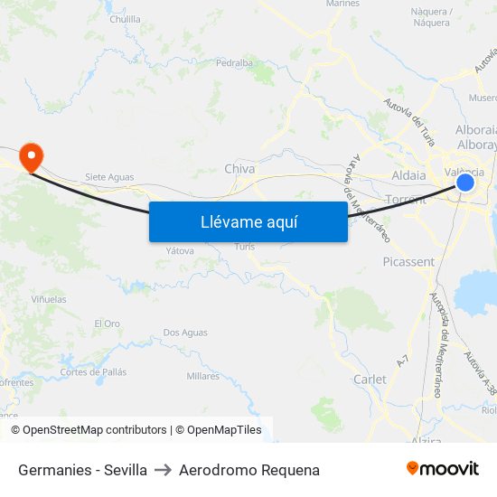 Germanies - Sevilla to Aerodromo Requena map