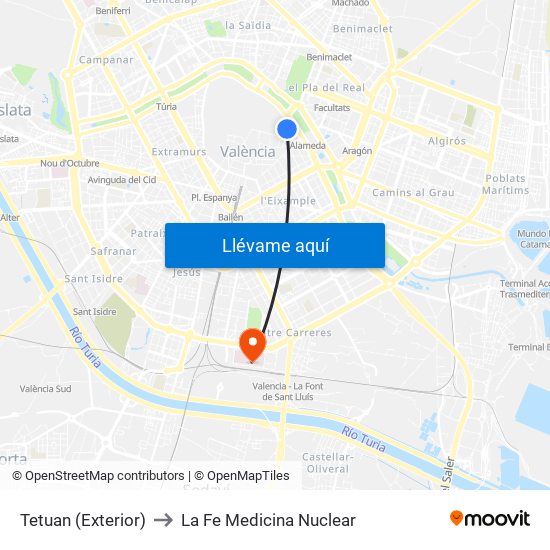 Tetuan - Exterior to La Fe Medicina Nuclear map