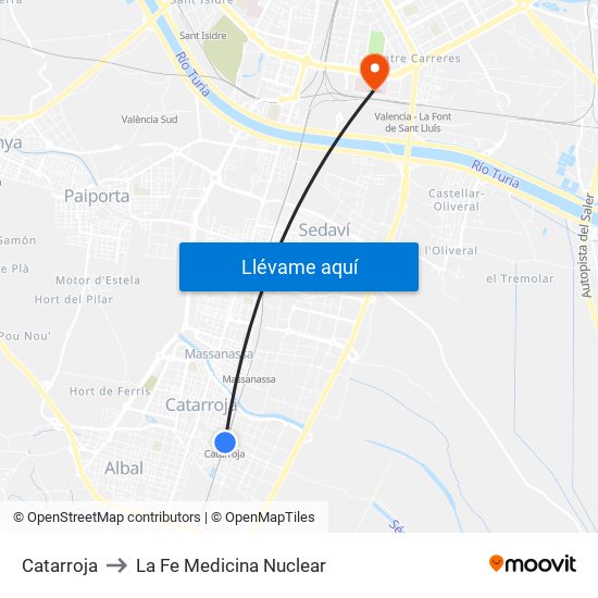 Catarroja to La Fe Medicina Nuclear map