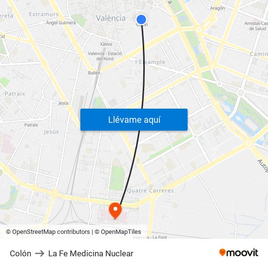 Colón to La Fe Medicina Nuclear map