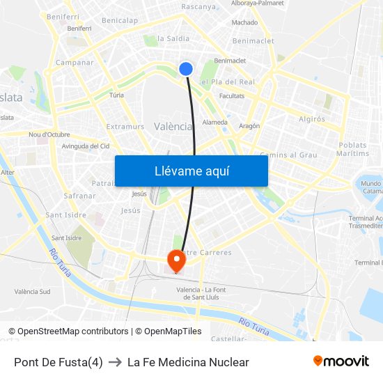 Pont De Fusta(4) to La Fe Medicina Nuclear map