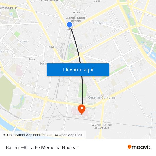 Bailén to La Fe Medicina Nuclear map