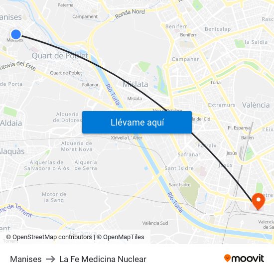 Manises to La Fe Medicina Nuclear map