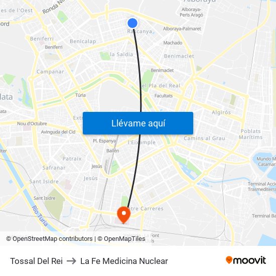 Tossal Del Rei to La Fe Medicina Nuclear map