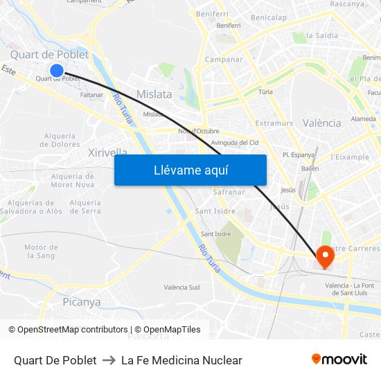 Quart De Poblet to La Fe Medicina Nuclear map