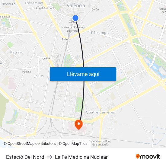 Estació Del Nord to La Fe Medicina Nuclear map