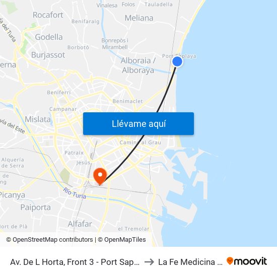 Av. De L Horta, Front 3 - Port Saplaya [Alboraia] to La Fe Medicina Nuclear map