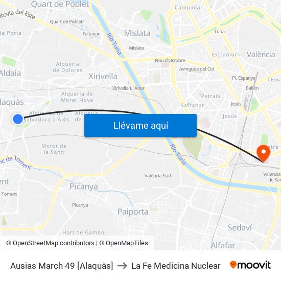 Ausias March 49 [Alaquàs] to La Fe Medicina Nuclear map