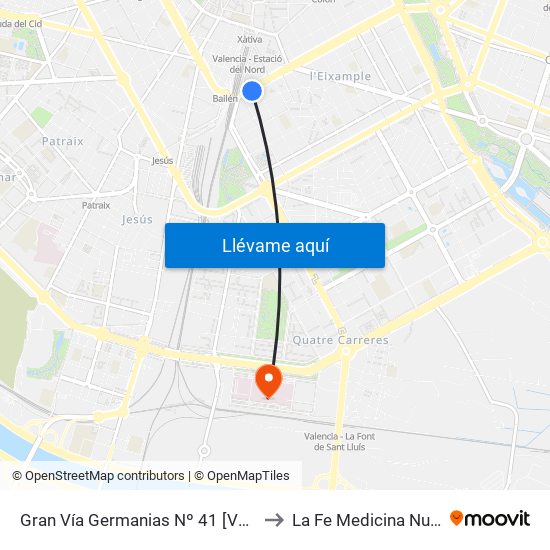 Gran Vía Germanias Nº 41 [València] to La Fe Medicina Nuclear map