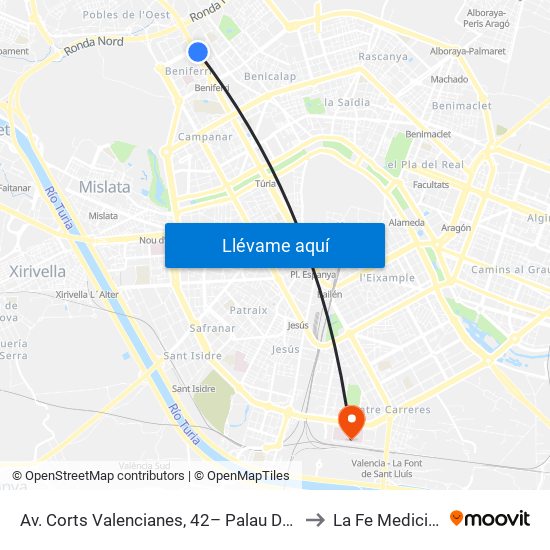 Av. Corts Valencianes, 42– Palau De Congressos [València] to La Fe Medicina Nuclear map