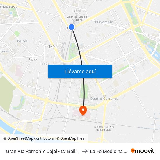 Gran Vía Ramón Y Cajal - C/ Bailén [València] to La Fe Medicina Nuclear map