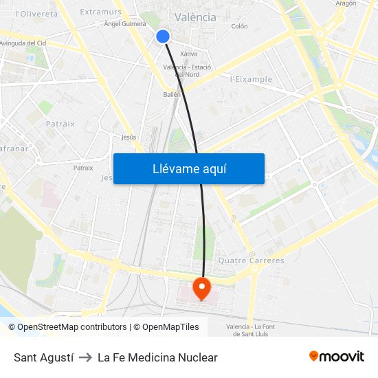 Estació Del Nord - Guillem De Castro to La Fe Medicina Nuclear map