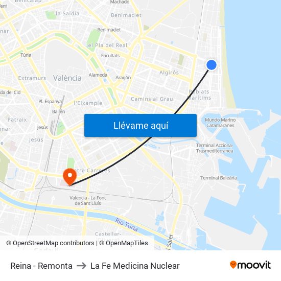 Reina - Remonta to La Fe Medicina Nuclear map