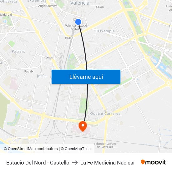 Estació Del Nord - Castelló to La Fe Medicina Nuclear map