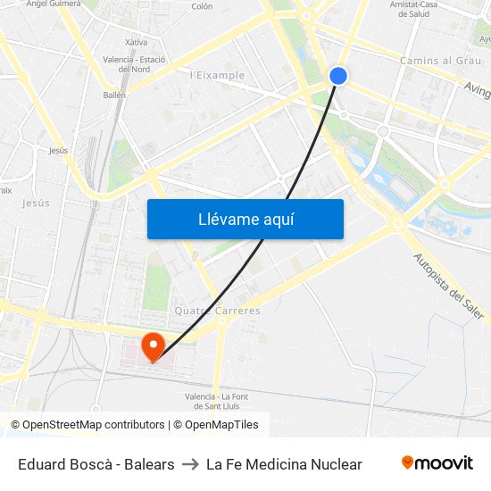 Eduard Boscà - Balears to La Fe Medicina Nuclear map