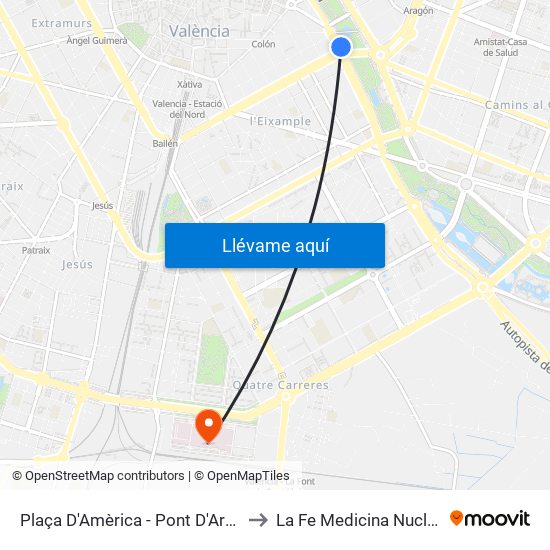 Plaça Amèrica to La Fe Medicina Nuclear map