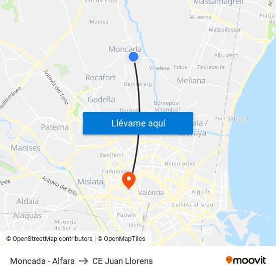 Moncada - Alfara to CE Juan Llorens map