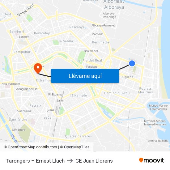 Tarongers – Ernest Lluch to CE Juan Llorens map