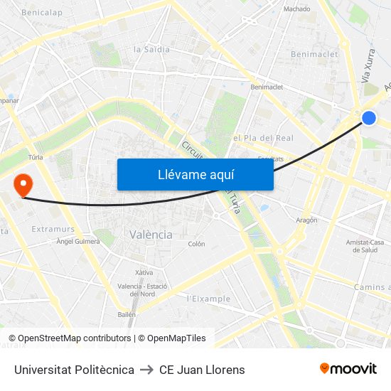 Universitat Politècnica to CE Juan Llorens map