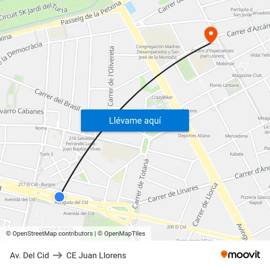 Av. Del Cid to CE Juan Llorens map