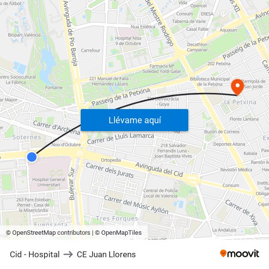 Cid - Hospital to CE Juan Llorens map