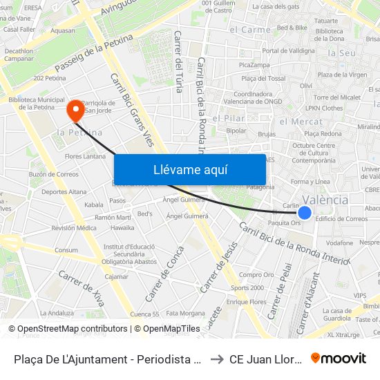 Plaça De L'Ajuntament - Periodista Azzati to CE Juan Llorens map
