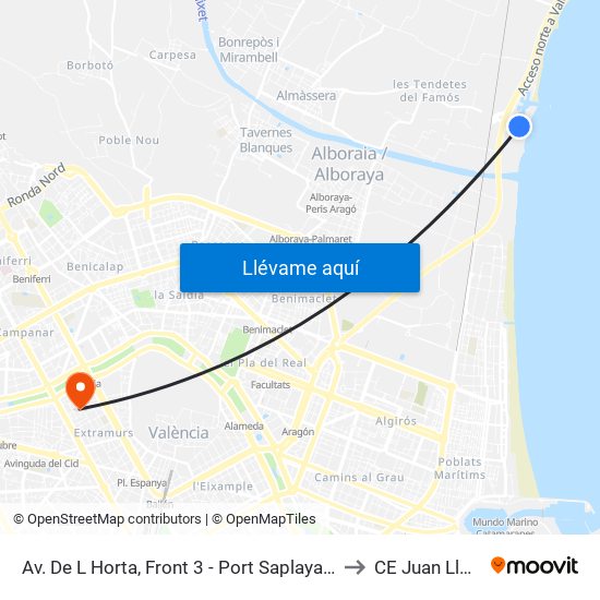 Av. De L Horta, Front 3 - Port Saplaya [Alboraia] to CE Juan Llorens map