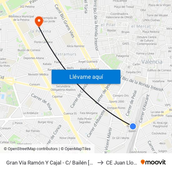 Gran Vía Ramón Y Cajal - C/ Bailén [València] to CE Juan Llorens map