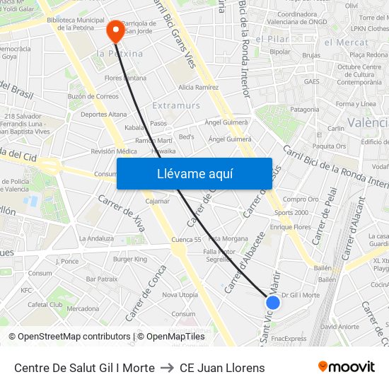 Centre De Salut Gil I Morte to CE Juan Llorens map
