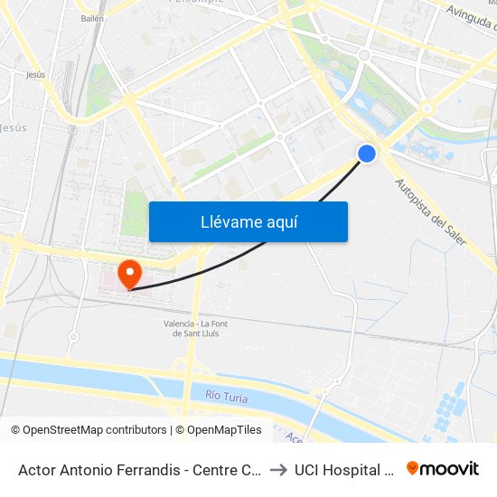 Actor Antonio Ferrandis - Centre Comercial to UCI Hospital La Fe map